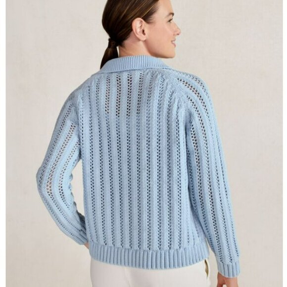 Haven Well Within Open Stitch Johnny Collar Light Blue Sweater Size S - Picture 3 of 12